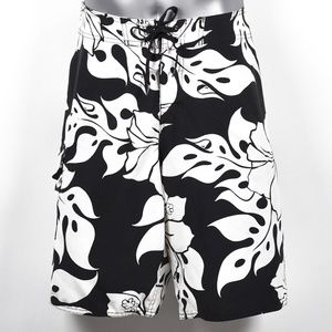 QUICKSILVER Hawaiian Aloha Print Board Shorts Swim Trunks